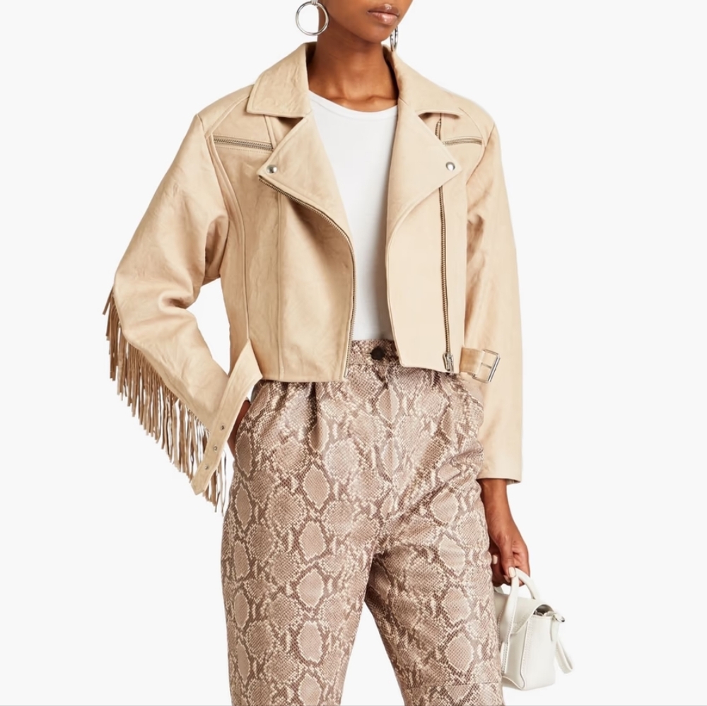 IRO Beige Leather Jacket with Fringe
